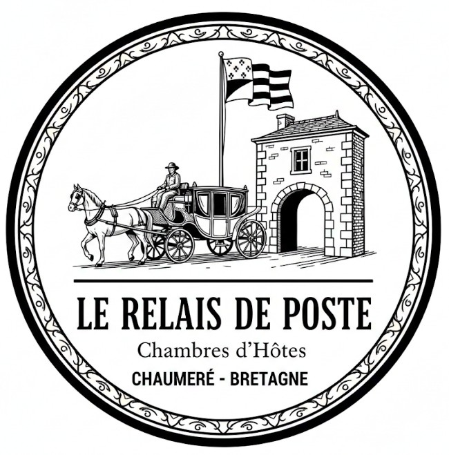 logo avec un relais de poste, un cheval et un drapeau breton non conforme